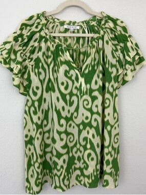 Rose & Olive Green and Cream Printed Ruffle-Sleeve Tunic
